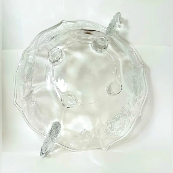 Vintage Fostoria “Meadow Rose” Etched Baroque Glass Footed Serving Bowl - Picture 3 of 9